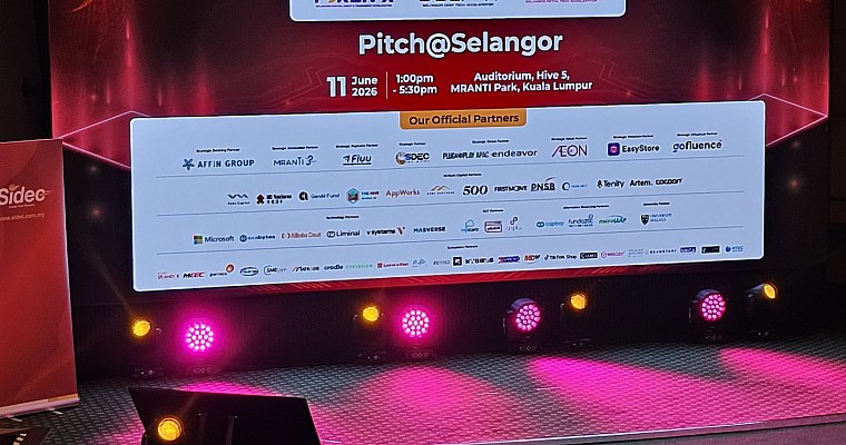 Stage screen at the launch of SIDEC's Selangor Triple Accelerator Programme 2026 featuring Token-X, Deep-X and Retail-X at MRANTI Park, Kuala Lumpur
