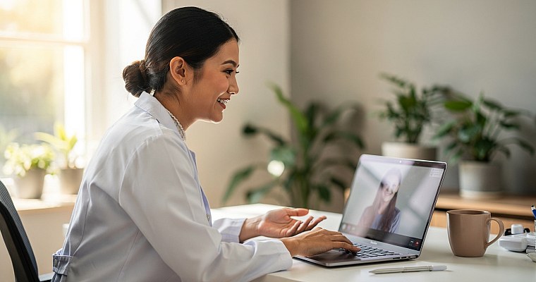 Doctor holding a virtual consultation with a patient through the Curasix telemedicine module